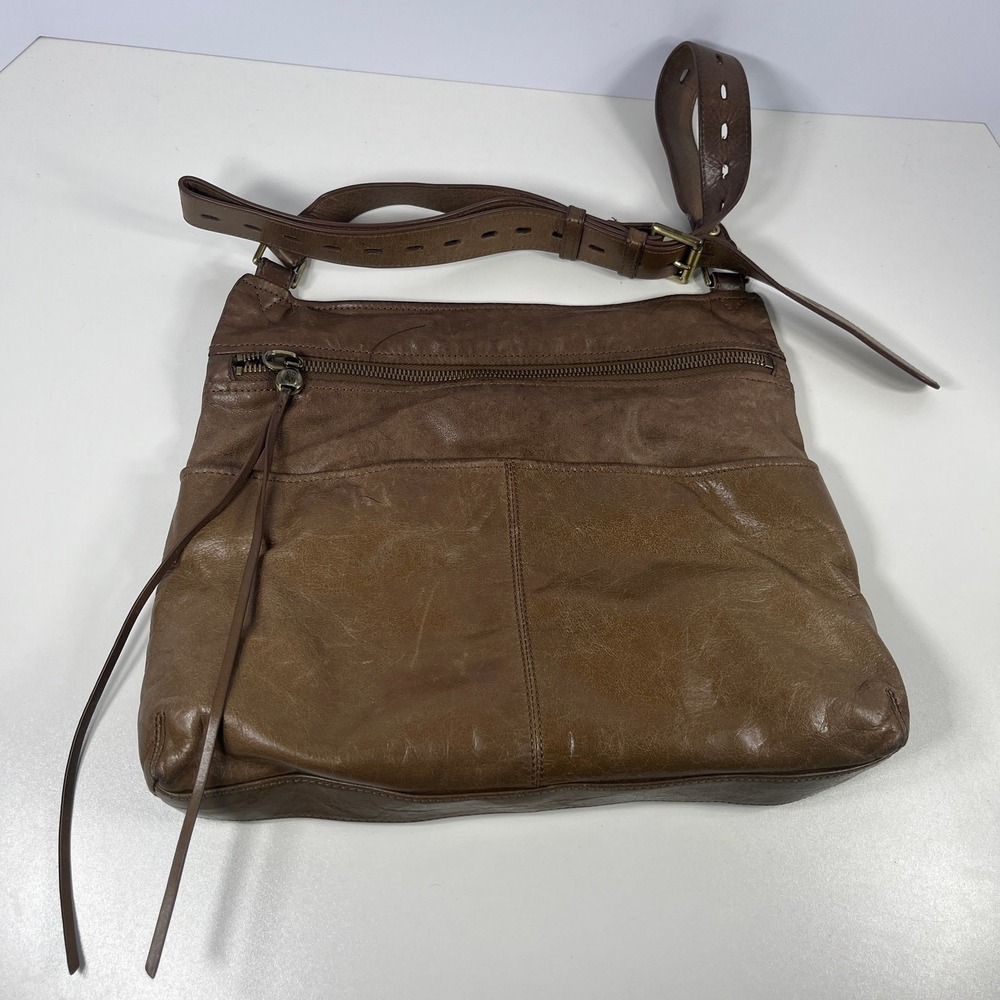 Hobo‎ Angler Crossbody Bag Brown Vintage Hide Leather Oversized Pockets Travel